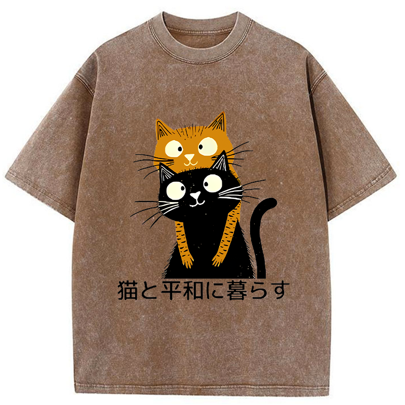 Live Peacefully With Cats Washed T-Shirt