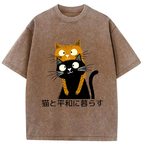 Live Peacefully With Cats Washed T-Shirt