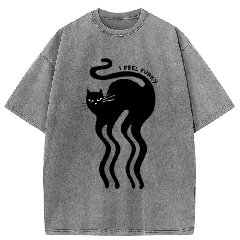 Wave Funny Cat Washed T-Shirt