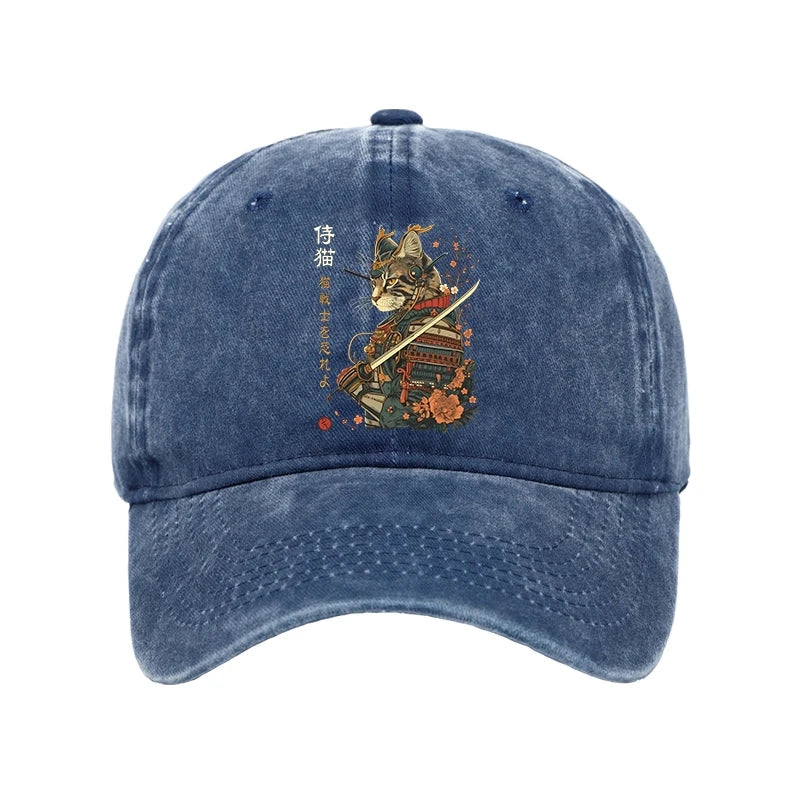 Cat Samurai Japanese Art Washed Cap