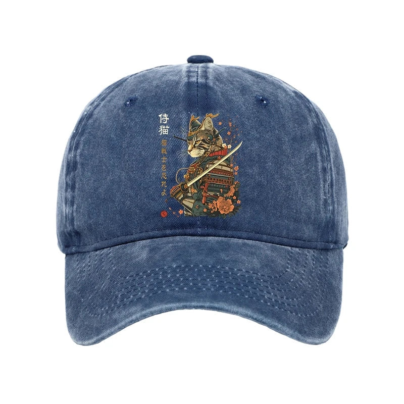 Cat Samurai Japanese Art Washed Cap