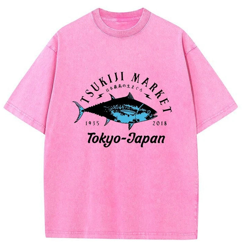 Tsukiji Fish Market Blue Fish Washed T-Shirt