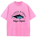 Tsukiji Fish Market Blue Fish Washed T-Shirt