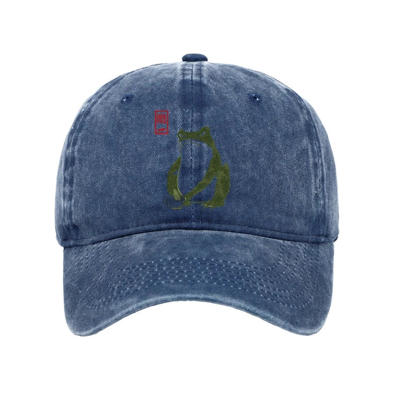 Woodblock Print Frog Washed Cap