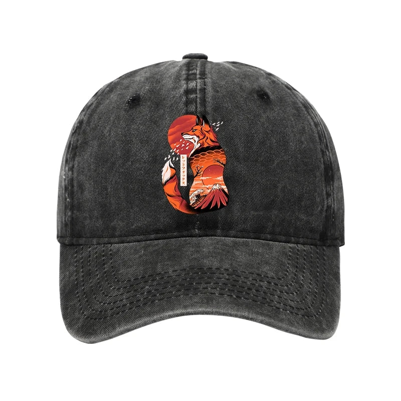 Japanese Fox KitsuneTattoo Washed Cap