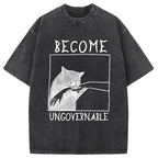 Cat Biting Arm Washed T-Shirt