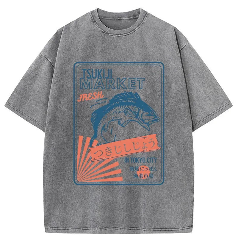 Tsukiji Fish Market Tokyo Japan Washed T-Shirt
