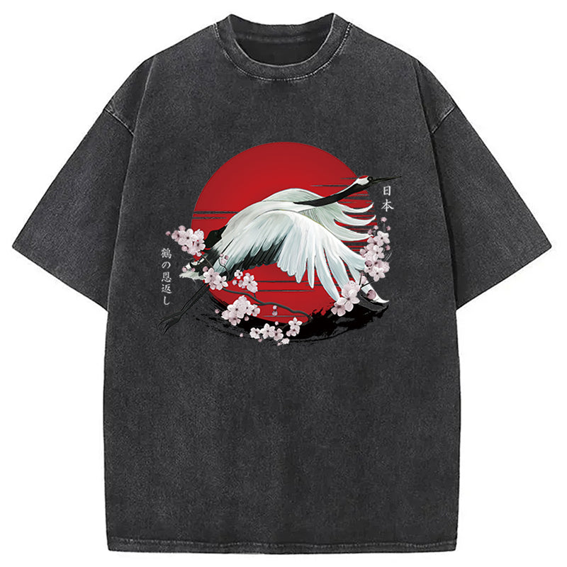 Japanese Crane Tsuru Washed T-Shirt