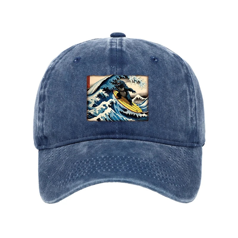 Dinosaur Surfing Japanese Washed Cap