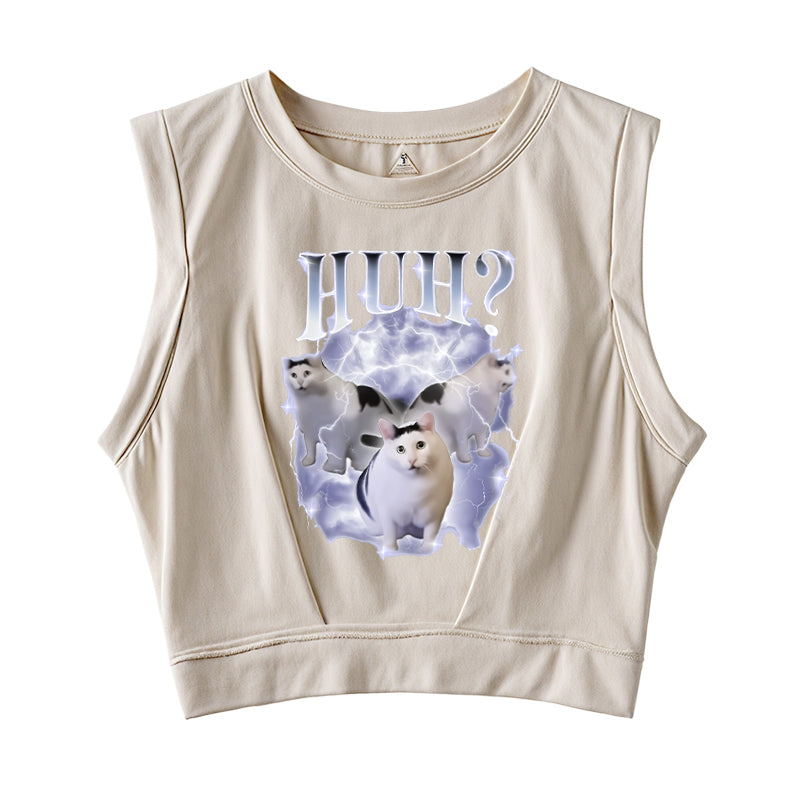 Huh Cat Chonky Ben Meme Sleeveless Crop Top