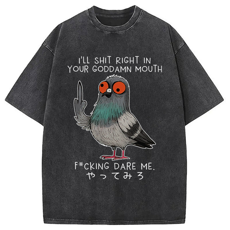 Angry Pigeon Funny Washed T-Shirt