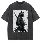 Handsome Samurai Cat Washed T-Shirt