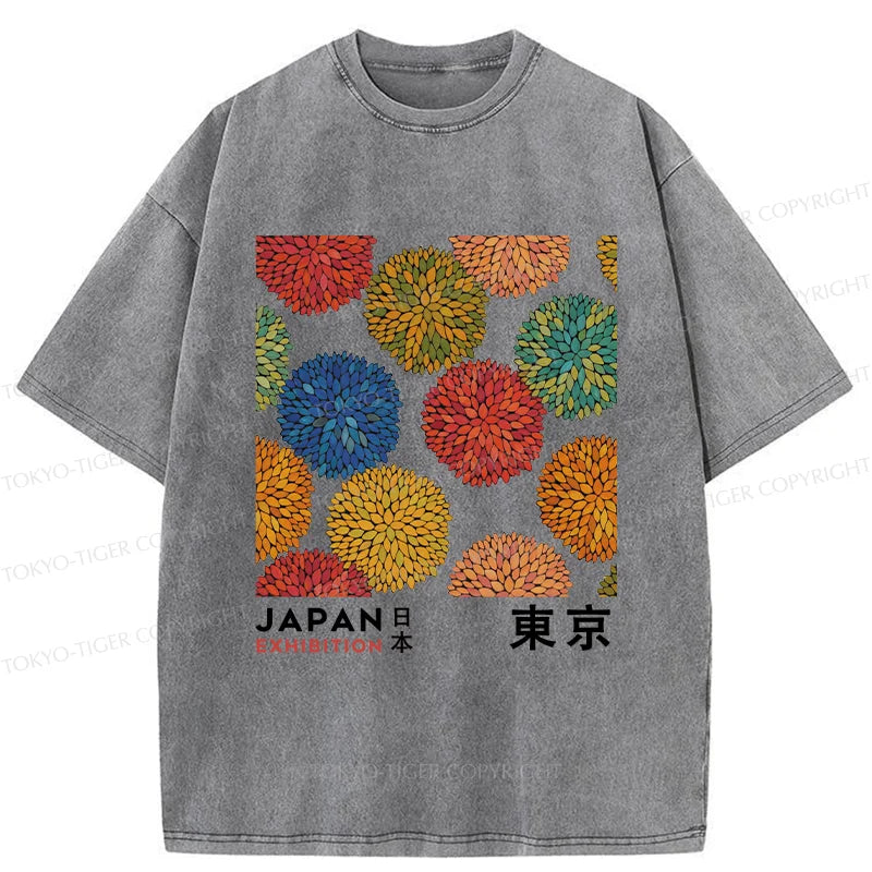 Unisex Japanese Flower Art Washed T-Shirt