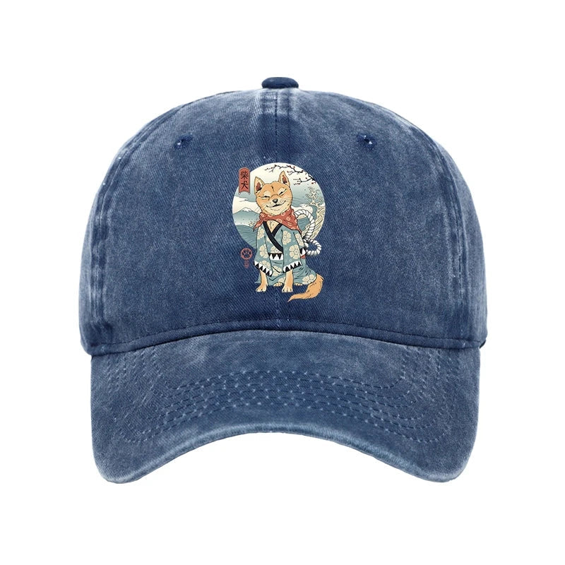 Samurai Shiba Dog Japanese Washed Cap