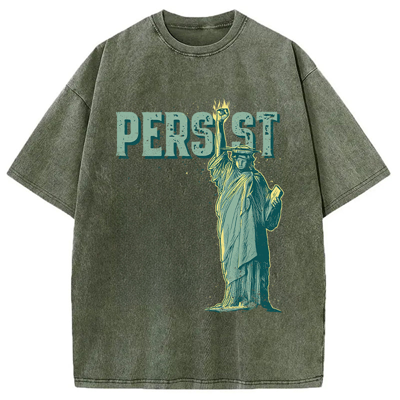 Lady Liberty Flaming Fist Washed T-Shirt