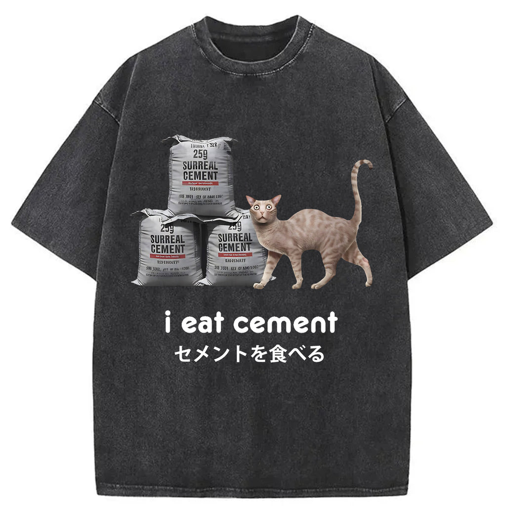 I Eat Cement Cursed Cat Washed T-Shirt