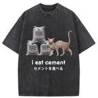 I Eat Cement Cursed Cat Washed T-Shirt