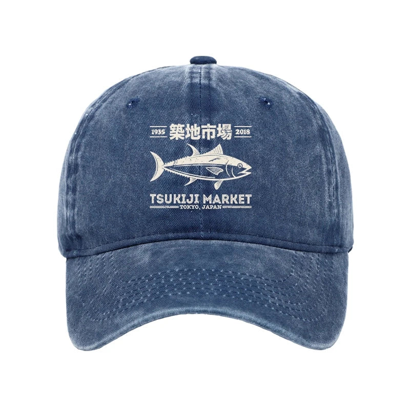 Retro Tsukiji Fish Market Streetwear Tokyo Washed Cap