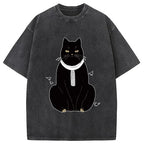 Japanese Cat With Scarf Washed T-Shirt