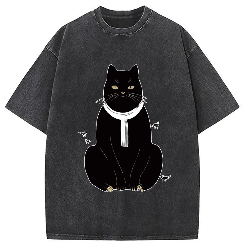 Japanese Cat With Scarf Washed T-Shirt