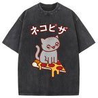 Super Kawaii Japanese Pizza Cat Washed T-Shirt