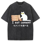 I Eat Cement Cursed Cat Meme Washed T-Shirt