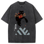 Geisha And Cat Washed T-Shirt