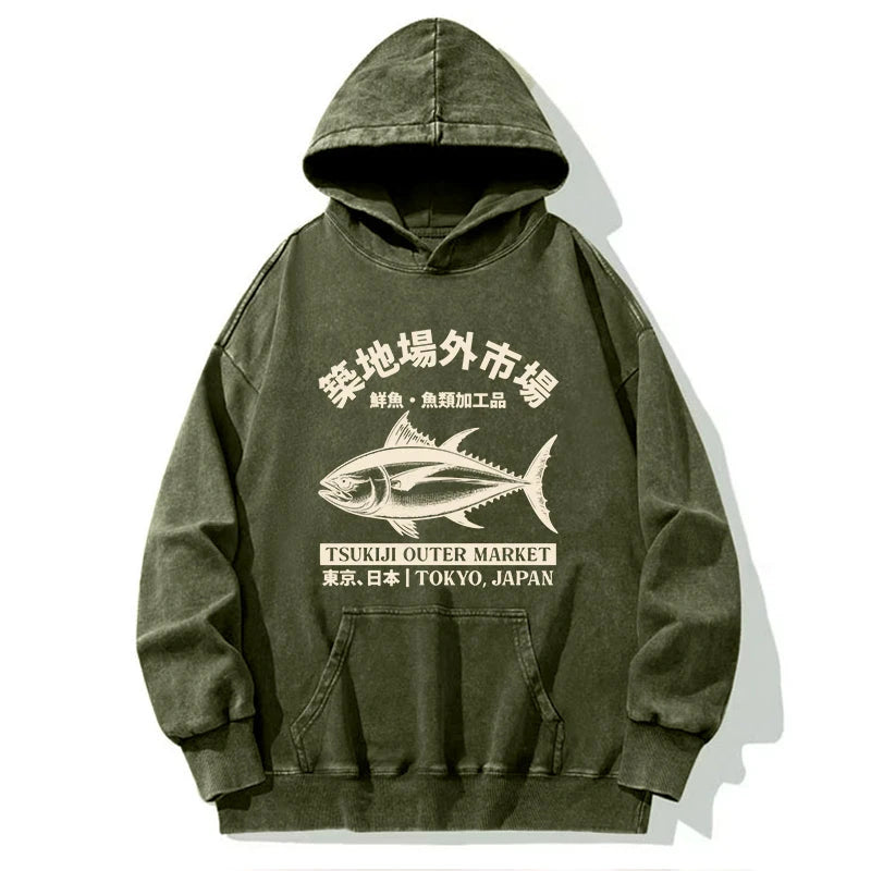 Japan Tsukiji Fish Market Washed Hoodie