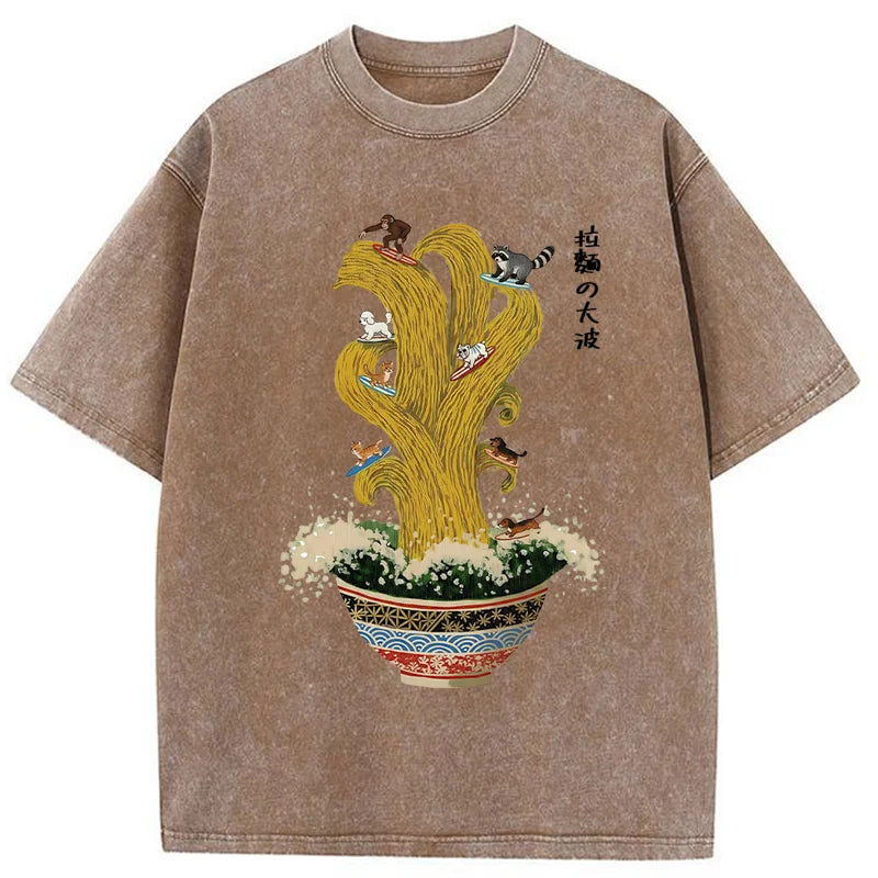 Unisex Ramen Surfing Washed T-Shirt