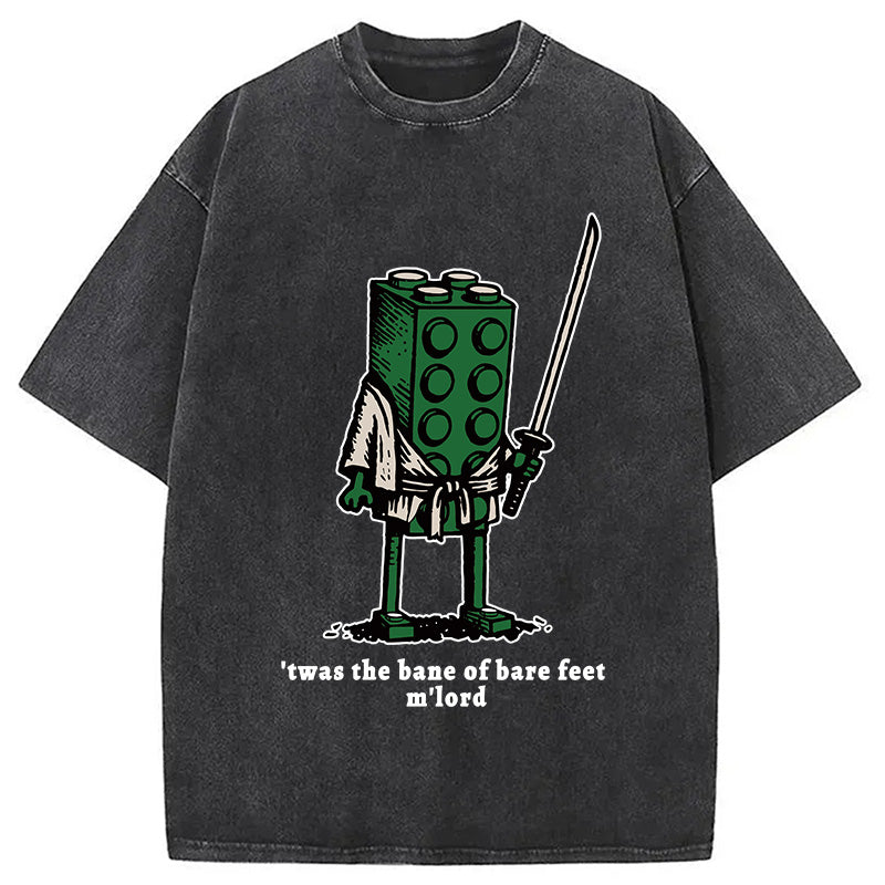 Funny Building Blocks Samurai Washed T-Shirt