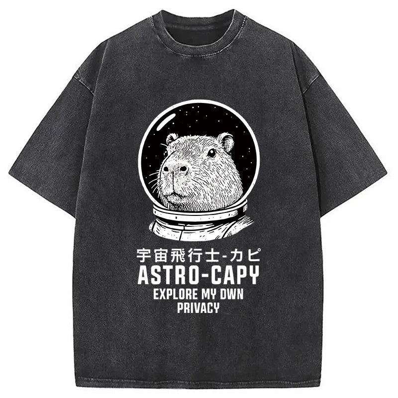 Astronaut Capybara Washed T-Shirt