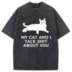 Gossiping Black Cat Washed T-Shirt