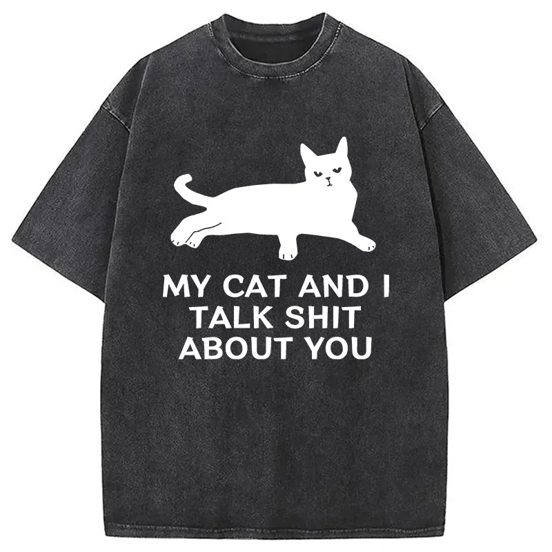 Gossiping Black Cat Washed T-Shirt