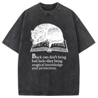 Black Cat Sleeping On A Book Washed T-Shirt