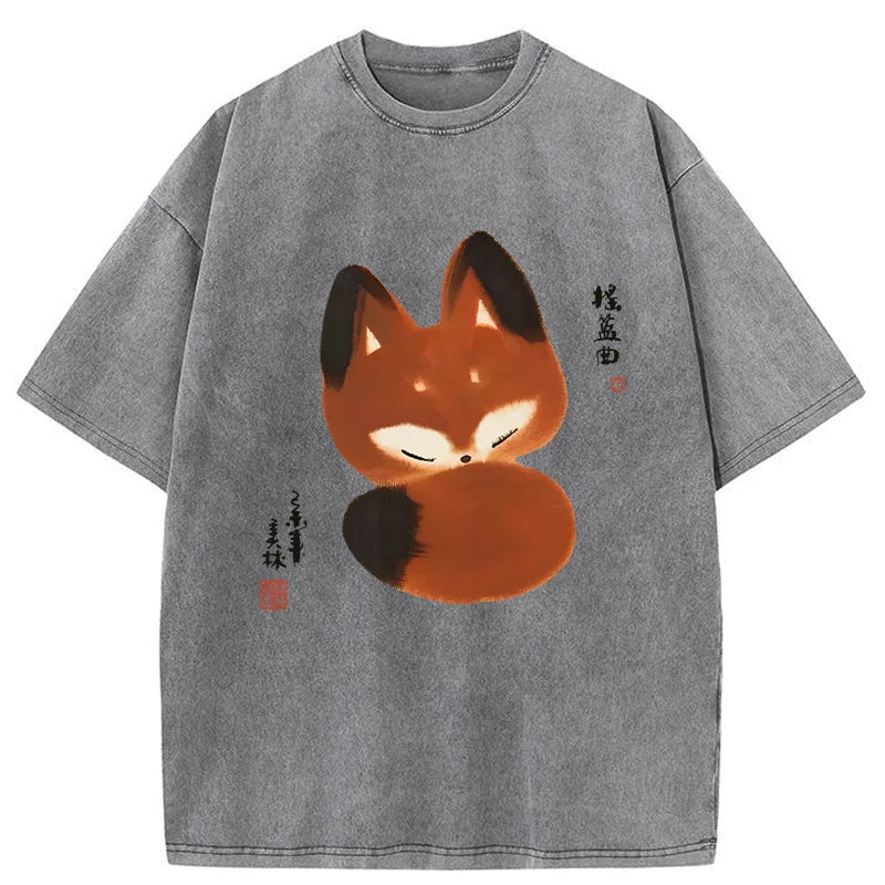 Unisex Cute Fox Washed T-Shirt