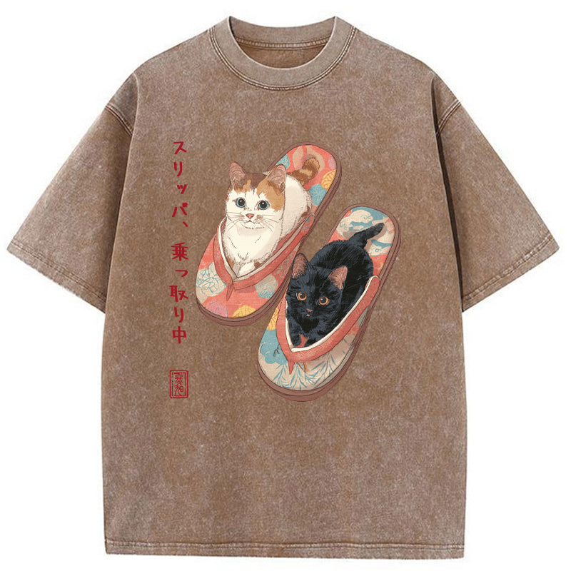 Unisex Slipper Kitties Washed T-Shirt
