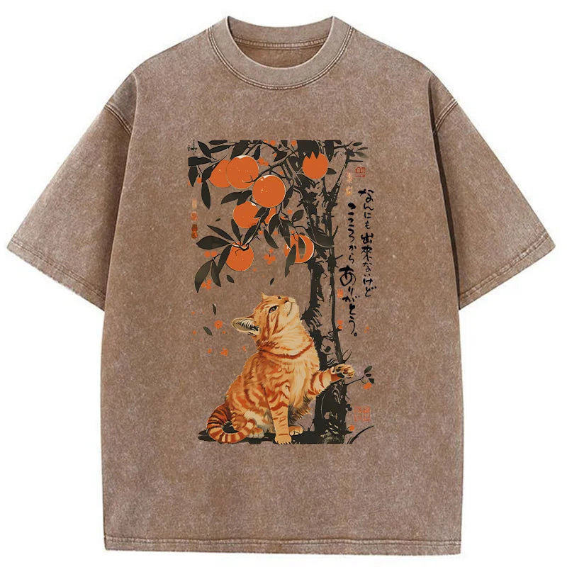 Unisex Orange Cat Wants To Eat Oranges Washed T-Shirt
