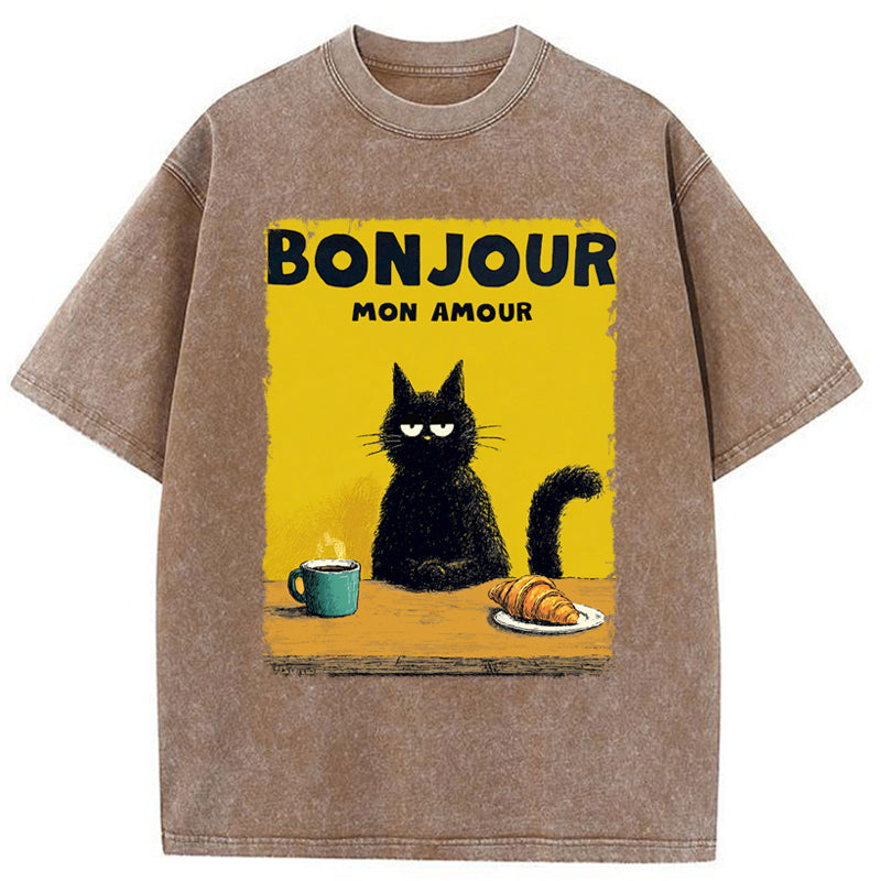 Unisex Bonjour Mon Amour Washed T-Shirt