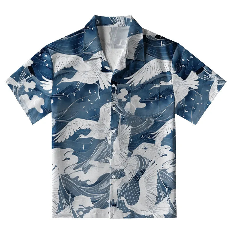Graceful Cranes On Waves Aloha Hawaiian Shirt