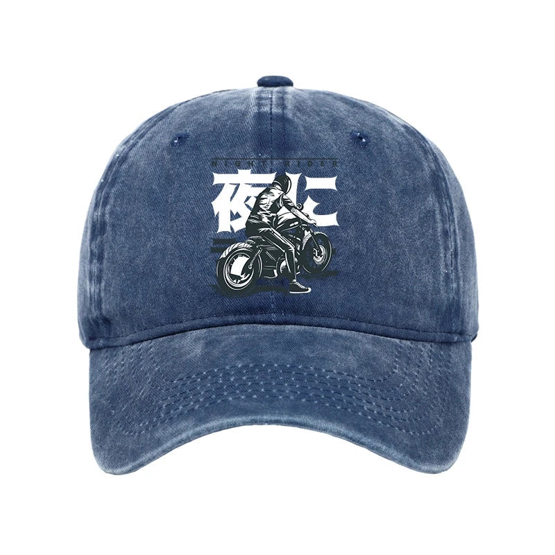 Motorcyclist Japanese Night Rider Washed Cap