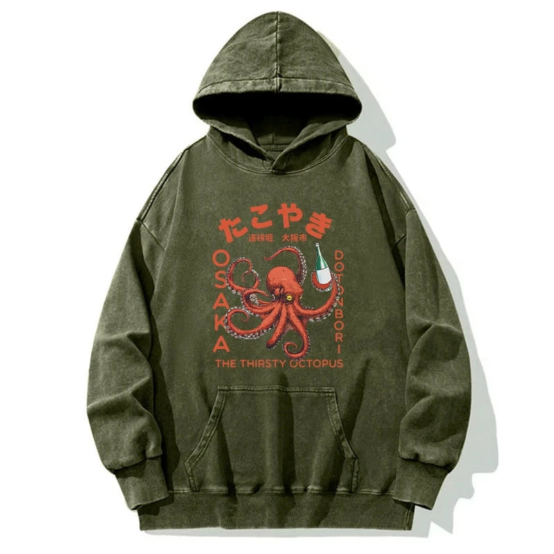 Octopus Drinks Soju Washed Hoodie