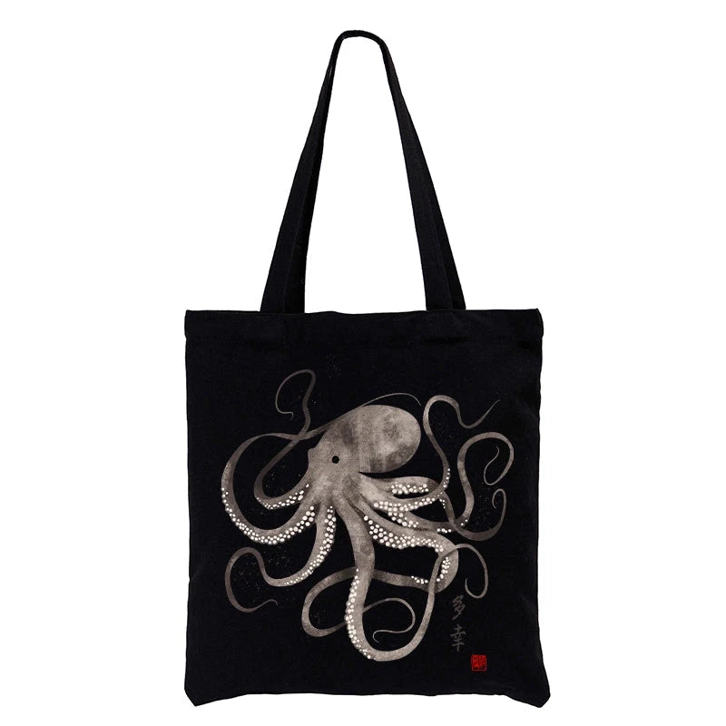 Octopus Japanese Calligraphy Tote Bag
