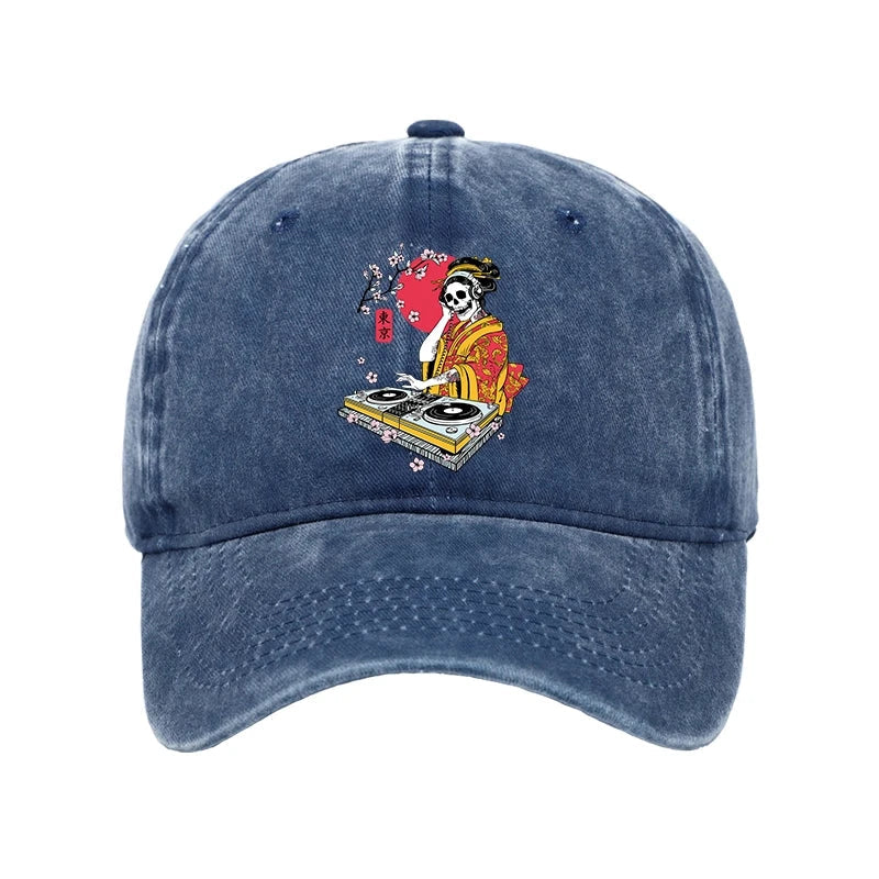 Japanese Geisha DJ Skull Washed Cap