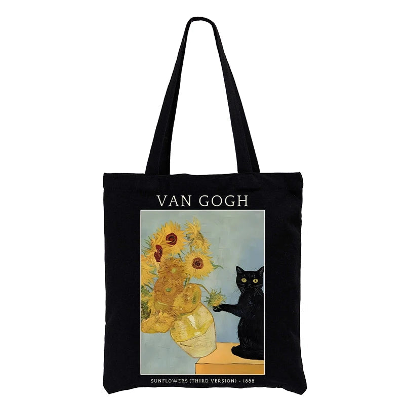 Black Cat With Sunflowers Tote Bag