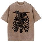Cat Lying On The Skeleton Washed T-Shirt