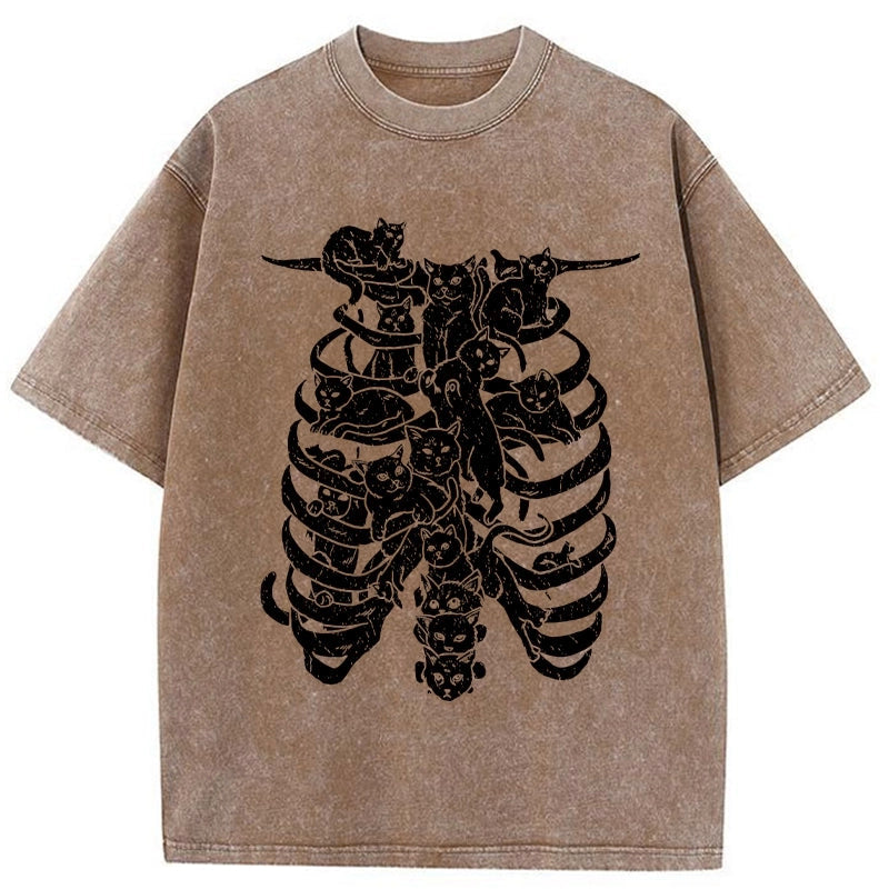 Cat Lying On The Skeleton Washed T-Shirt
