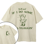Unisex Vintage Frog Cowboy Printed Design Back Washed Tee