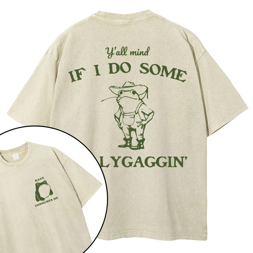 Unisex Vintage Frog Cowboy Printed Design Back Washed Tee