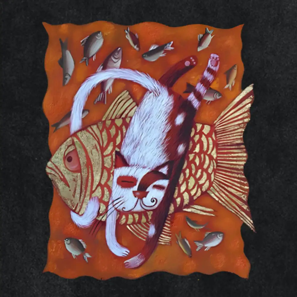 Art Fish And Cat Print Unisex T-shirt