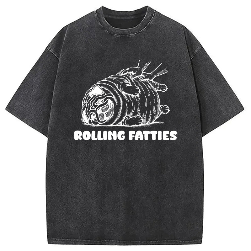 Rolling Fatties Dog Funny Pug Meme Washed T-Shirt